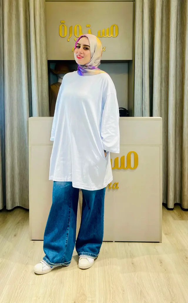 T-shirt Ample et Large 95% cotton à Manches Larges